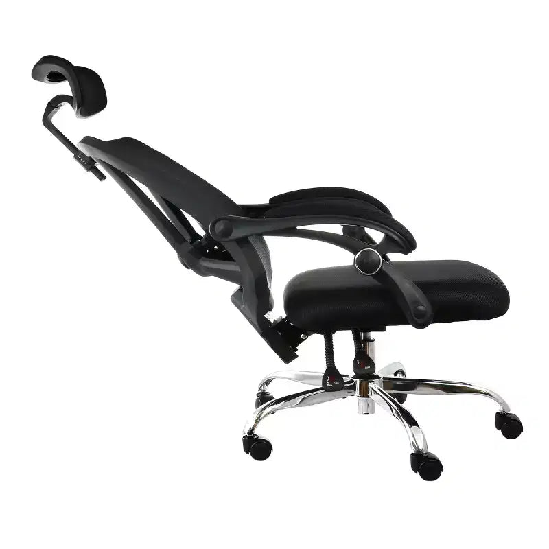 Chaise de bureau Elama Full Back en maille réglable avec appui-tête, noire