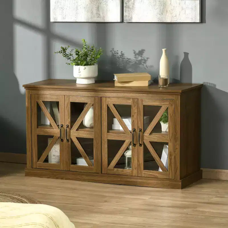 Buffet de cuisine rustique HOMCOM, meuble de rangement avec porte vitrée, meuble TV avec étagère réglable pour salle à manger