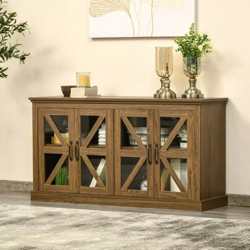 Buffet de cuisine rustique HOMCOM, meuble de rangement avec porte vitrée, meuble TV avec étagère réglable pour salle à manger