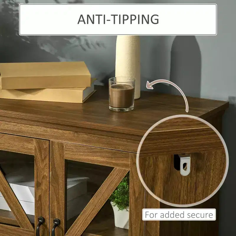 Buffet de cuisine rustique HOMCOM, meuble de rangement avec porte vitrée, meuble TV avec étagère réglable pour salle à manger