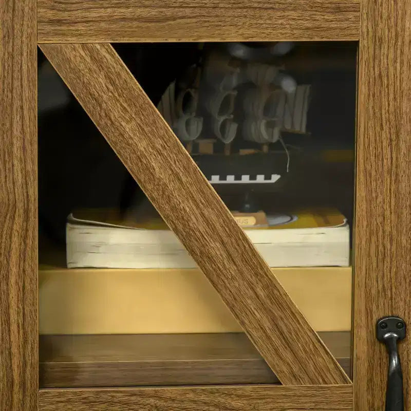 Buffet de cuisine rustique HOMCOM, meuble de rangement avec porte vitrée, meuble TV avec étagère réglable pour salle à manger