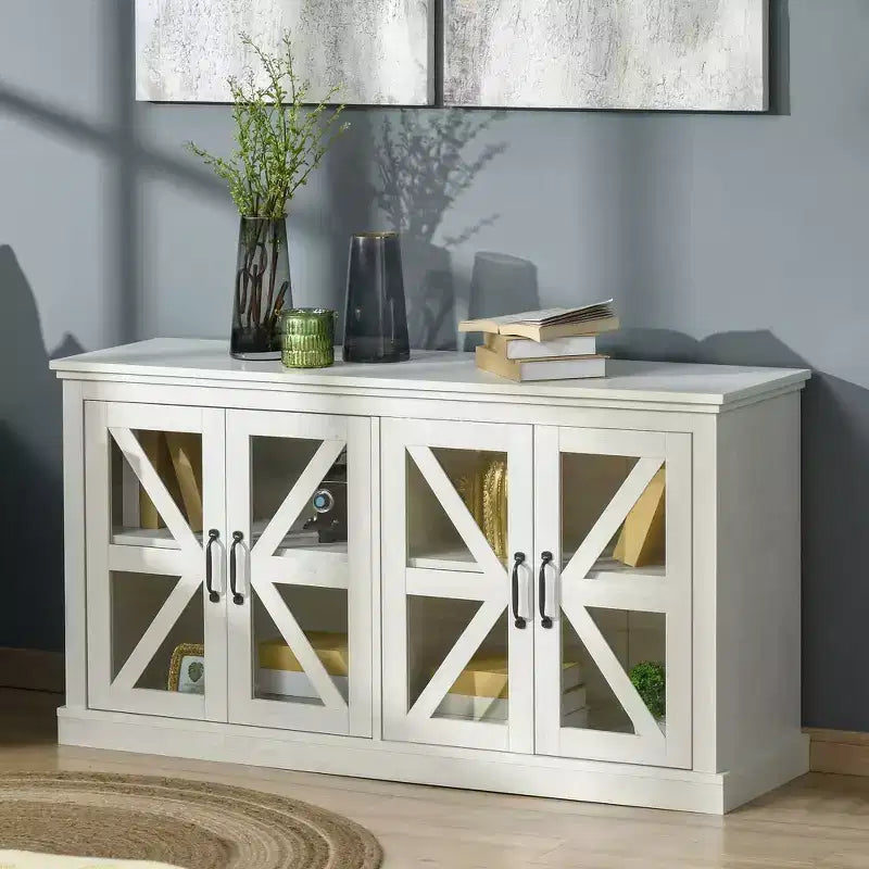 Buffet de cuisine rustique HOMCOM, meuble de rangement avec porte vitrée, meuble TV avec étagère réglable pour salle à manger
