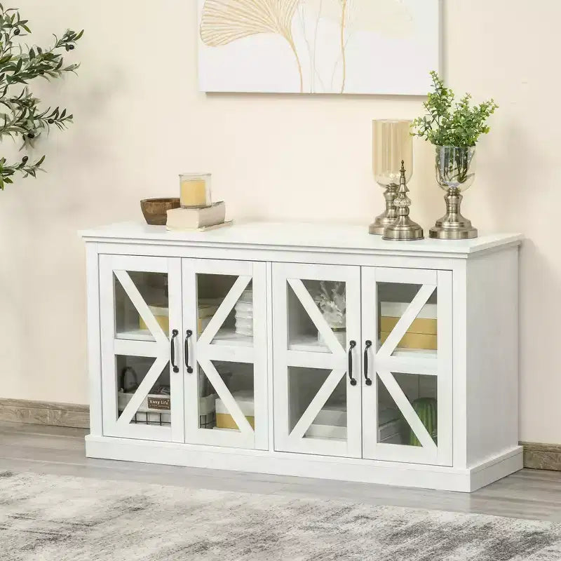 Buffet de cuisine rustique HOMCOM, meuble de rangement avec porte vitrée, meuble TV avec étagère réglable pour salle à manger