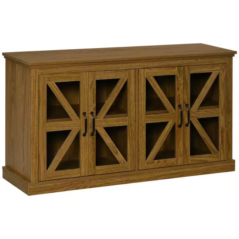 Buffet de cuisine rustique HOMCOM, meuble de rangement avec porte vitrée, meuble TV avec étagère réglable pour salle à manger