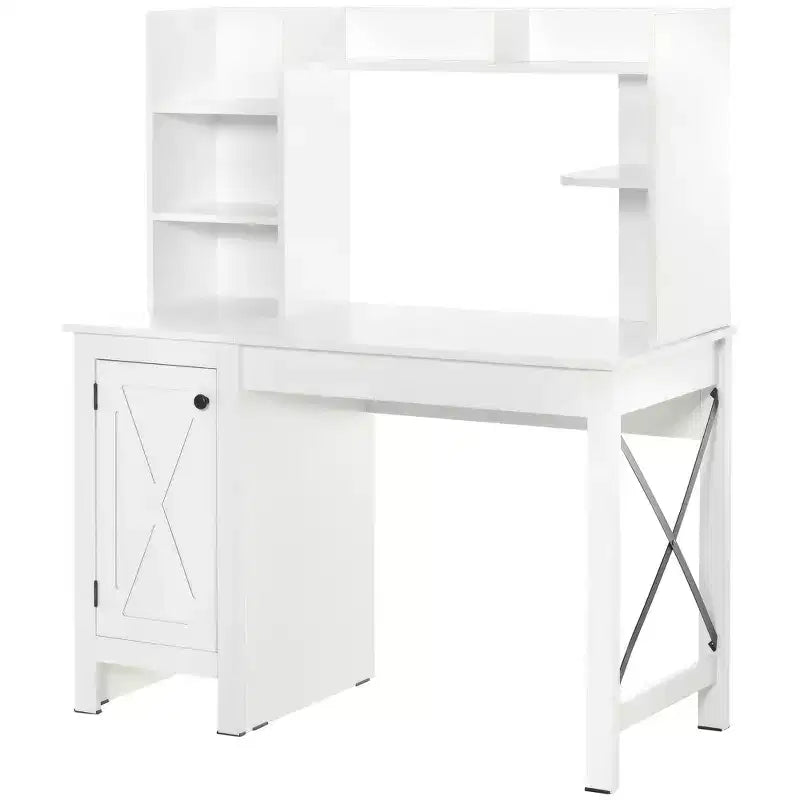 HOMCOM Bureau d'ordinateur de style ferme avec huche et armoire, Bureau de télétravail avec rangement, pour l'étude