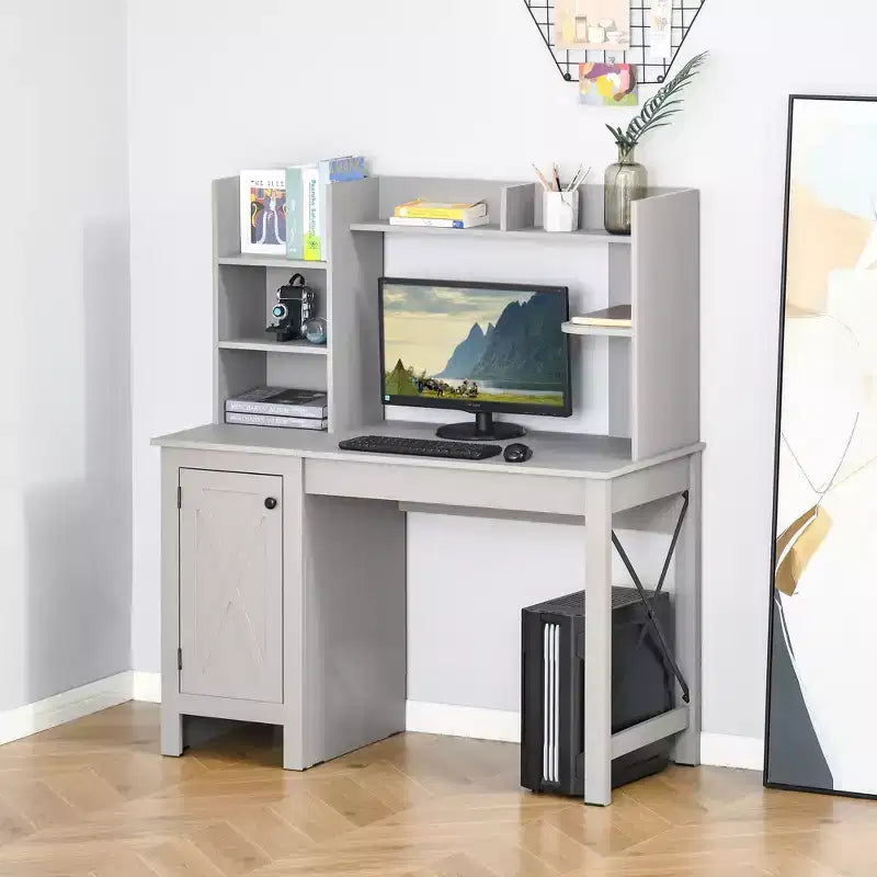 HOMCOM Bureau d'ordinateur de style ferme avec huche et armoire, Bureau de télétravail avec rangement, pour l'étude