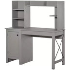 HOMCOM Bureau d'ordinateur de style ferme avec huche et armoire, Bureau de télétravail avec rangement, pour l'étude