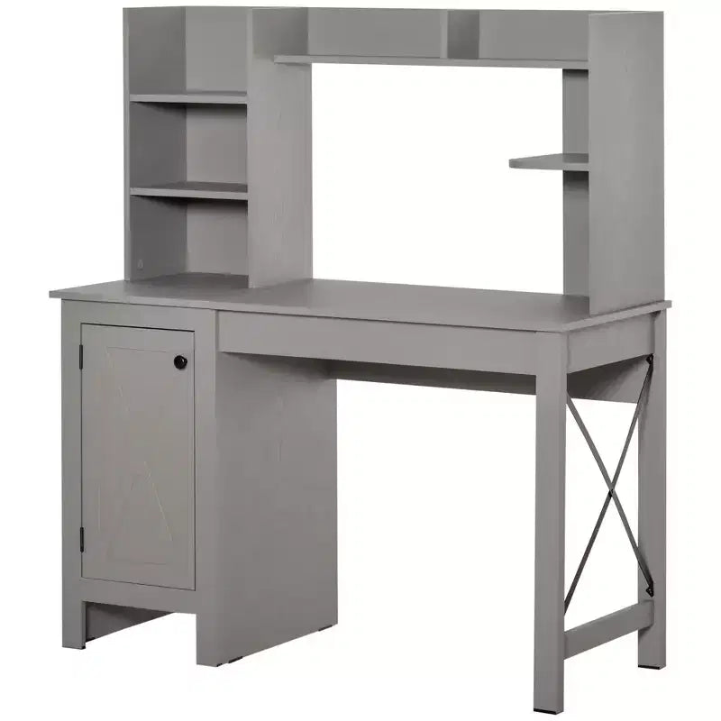 HOMCOM Bureau d'ordinateur de style ferme avec huche et armoire, Bureau de télétravail avec rangement, pour l'étude