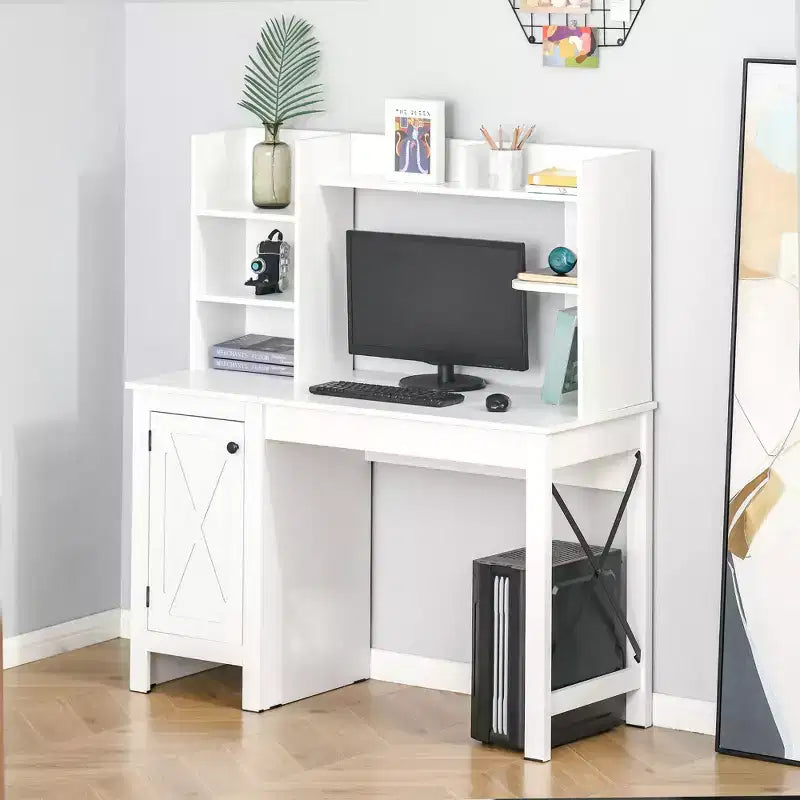 HOMCOM Bureau d'ordinateur de style ferme avec huche et armoire, Bureau de télétravail avec rangement, pour l'étude