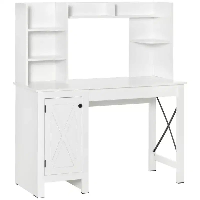 HOMCOM Bureau d'ordinateur de style ferme avec huche et armoire, Bureau de télétravail avec rangement, pour l'étude