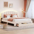Queen Size Upholstered Teddy Fleece Platform Bed with USB Ports and Drawer-ModernLuxe
