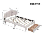 Lit plateforme rembourré en molleton d'ours en peluche Queen Size avec ports USB et tiroir-ModernLuxe