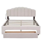 Lit plateforme rembourré en molleton d'ours en peluche Queen Size avec ports USB et tiroir-ModernLuxe