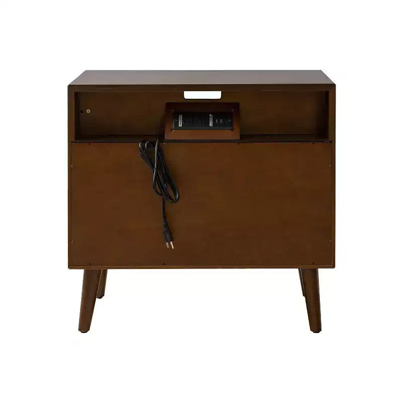 Margery Table d'appoint Moderne Mid-century à 2 Tiroirs avec Prises Intégrées, Gestion des Câbles et Étagère Ouverte | HULALA HOME