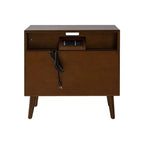 Margery Table d'appoint Moderne Mid-century à 2 Tiroirs avec Prises Intégrées, Gestion des Câbles et Étagère Ouverte | HULALA HOME