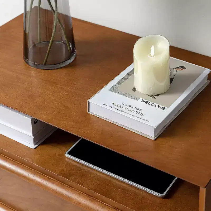 Margery Table d'appoint Moderne Mid-century à 2 Tiroirs avec Prises Intégrées, Gestion des Câbles et Étagère Ouverte | HULALA HOME