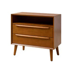 Margery Mid-century Modern 2 - Drawer end table with Built-In Outlets and Cable Management and Open Shelf | HULALA HOME
