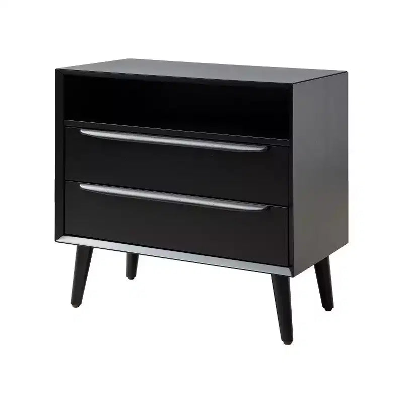 Margery Table d'appoint Moderne Mid-century à 2 Tiroirs avec Prises Intégrées, Gestion des Câbles et Étagère Ouverte | HULALA HOME