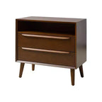 Margery Table d'appoint Moderne Mid-century à 2 Tiroirs avec Prises Intégrées, Gestion des Câbles et Étagère Ouverte | HULALA HOME