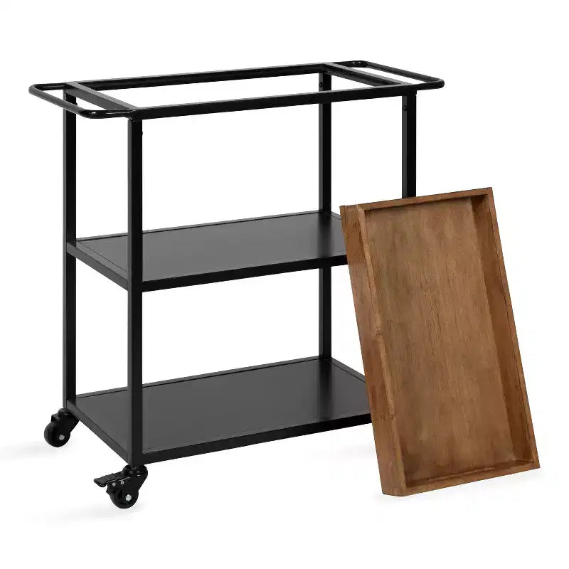 Chariot de bar rectangulaire en métal Kate and Laurel Giles, 28x13x30, marron rustique et noir