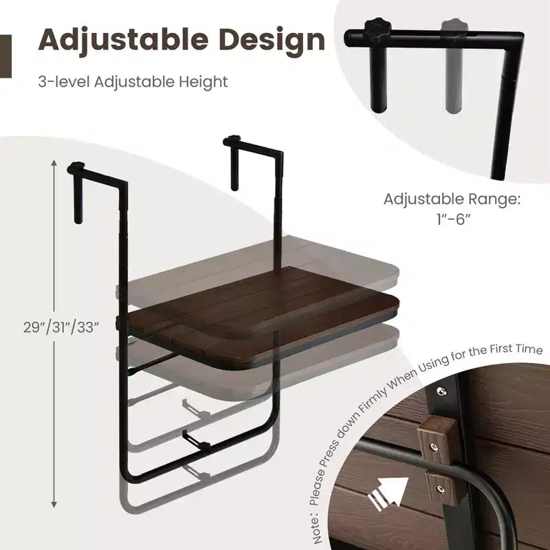 Table pliante suspendue Costway avec hauteur réglable sur 3 niveaux pour balcon