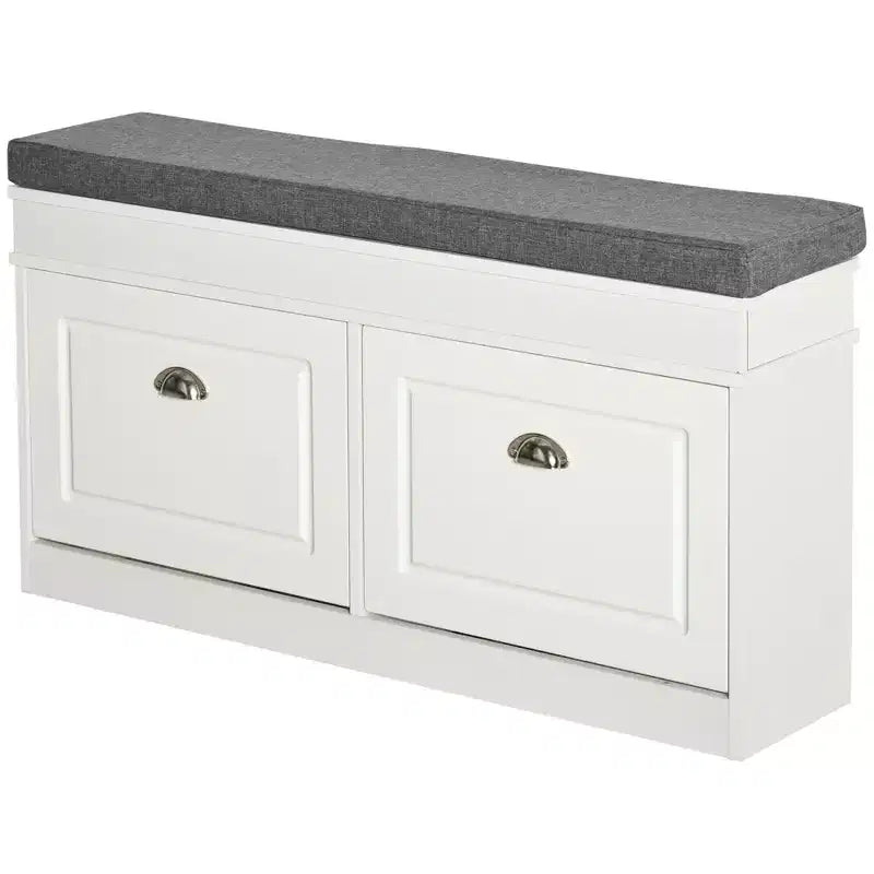 HOMCOM Banc à chaussures moderne pour entrée, organiseur de rangement avec coussin, 2 tiroirs, étagère réglable, contient 8 paires