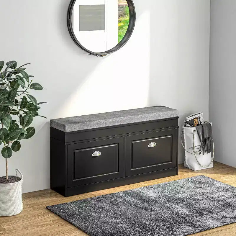 HOMCOM Banc à chaussures moderne pour entrée, organiseur de rangement avec coussin, 2 tiroirs, étagère réglable, contient 8 paires