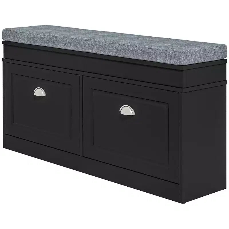 HOMCOM Banc à chaussures moderne pour entrée, organiseur de rangement avec coussin, 2 tiroirs, étagère réglable, contient 8 paires