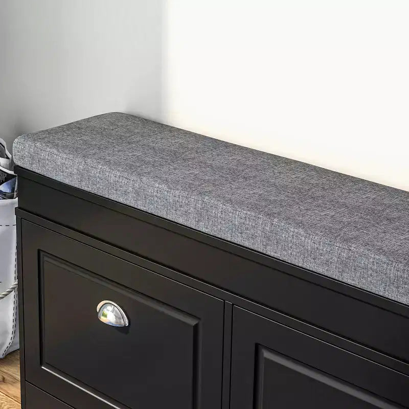 HOMCOM Banc à chaussures moderne pour entrée, organiseur de rangement avec coussin, 2 tiroirs, étagère réglable, contient 8 paires