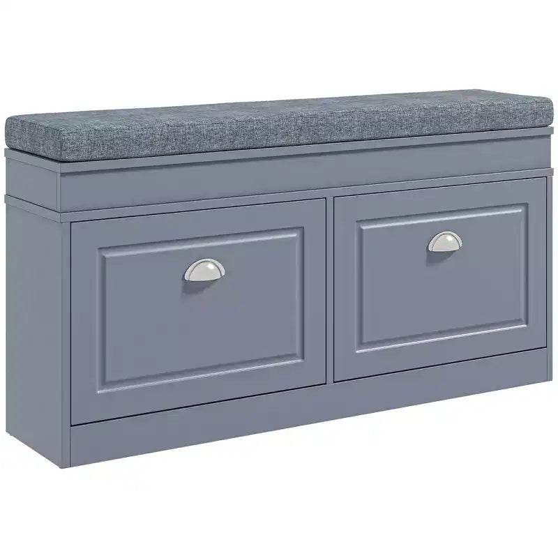 HOMCOM Banc à chaussures moderne pour entrée, organiseur de rangement avec coussin, 2 tiroirs, étagère réglable, contient 8 paires
