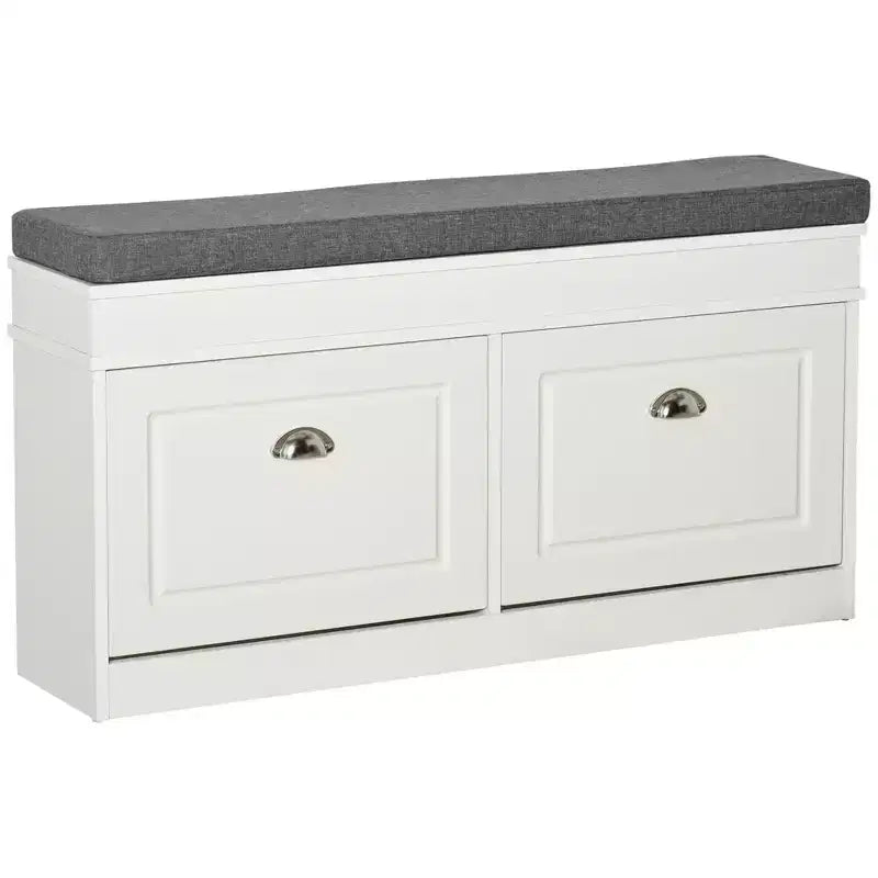HOMCOM Banc à chaussures moderne pour entrée, organiseur de rangement avec coussin, 2 tiroirs, étagère réglable, contient 8 paires