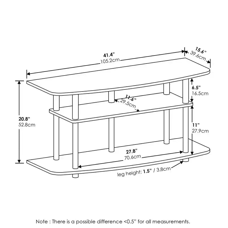 Furinno Meuble TV 3 niveaux sans outils, meuble de divertissement pouvant accueillir un téléviseur de 46 pouces, chêne blanc