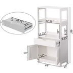 Meuble de rangement haut sur pied en bois avec 2 étagères ouvertes, un tiroir et un placard à 2 portes, blanc