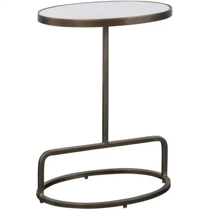 Uttermost Glam Luxury Iron Oval Accent Table 18 x 12 Antique Gold Honed White Marble Tabletop for Living Room Bedroom Entryway