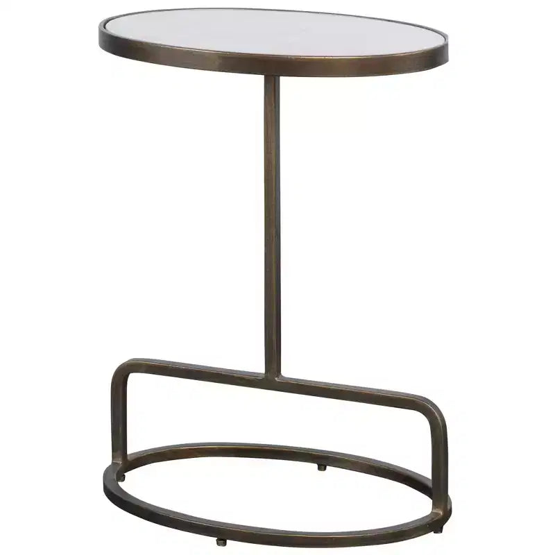 Table d'appoint ovale Uttermost Glam Luxury en fer, 18 x 12, doré antique, plateau en marbre blanc adouci pour salon, chambre, entrée