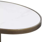 Table d'appoint ovale Uttermost Glam Luxury en fer, 18 x 12, doré antique, plateau en marbre blanc adouci pour salon, chambre, entrée