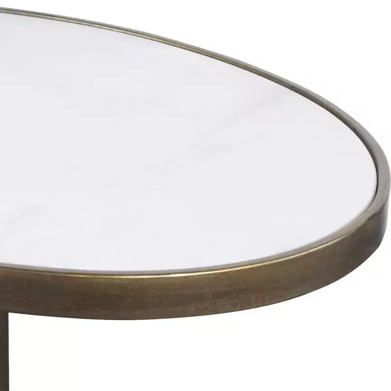 Table d'appoint ovale Uttermost Glam Luxury en fer, 18 x 12, doré antique, plateau en marbre blanc adouci pour salon, chambre, entrée