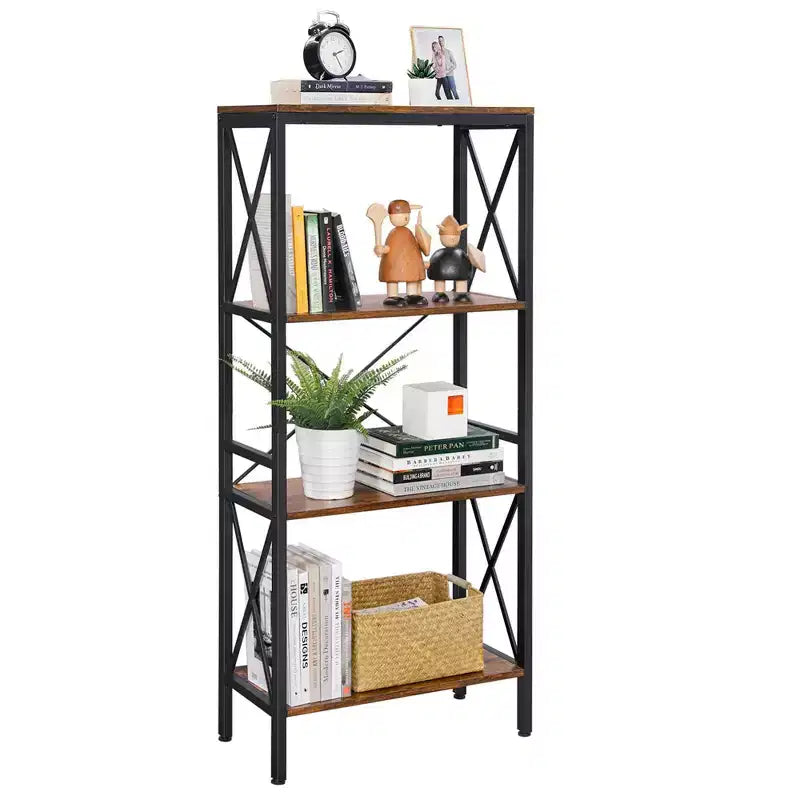 VASAGLE Étagère Échelle Murale à 4 Niveaux Meuble de Rangement Bibliothèque Étagère de Cuisine pour Bureau Salon Marron Rustique et Noir