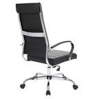 Chaise de bureau LeisureMod Benmar en cuir côtelé à dossier haut - Chaise de bureau exécutive moderne pivotante et inclinable - Base chromée