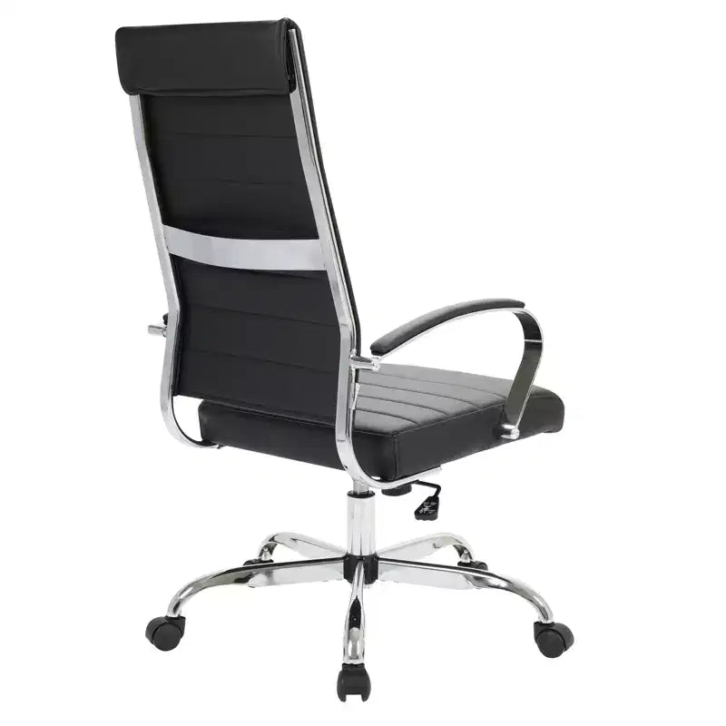Chaise de bureau LeisureMod Benmar en cuir côtelé à dossier haut - Chaise de bureau exécutive moderne pivotante et inclinable - Base chromée