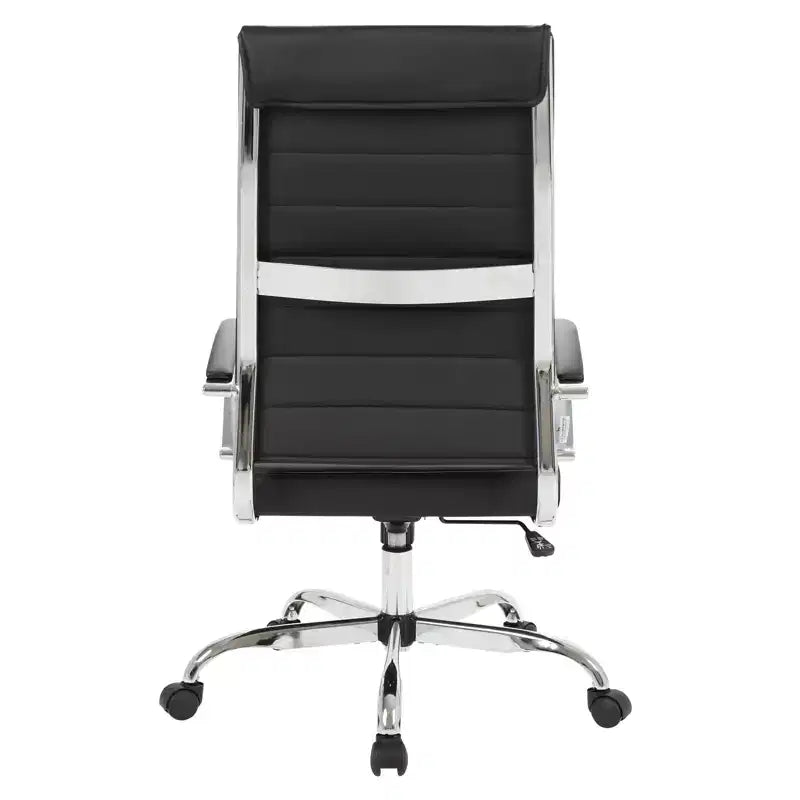 Chaise de bureau LeisureMod Benmar en cuir côtelé à dossier haut - Chaise de bureau exécutive moderne pivotante et inclinable - Base chromée