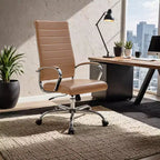 Chaise de bureau LeisureMod Benmar en cuir côtelé à dossier haut - Chaise de bureau exécutive moderne pivotante et inclinable - Base chromée