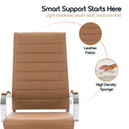 Chaise de bureau LeisureMod Benmar en cuir côtelé à dossier haut - Chaise de bureau exécutive moderne pivotante et inclinable - Base chromée