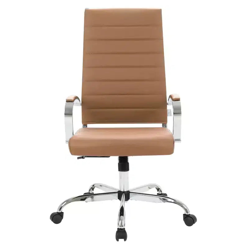 Chaise de bureau LeisureMod Benmar en cuir côtelé à dossier haut - Chaise de bureau exécutive moderne pivotante et inclinable - Base chromée