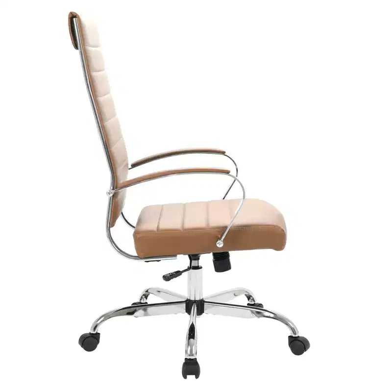 Chaise de bureau LeisureMod Benmar en cuir côtelé à dossier haut - Chaise de bureau exécutive moderne pivotante et inclinable - Base chromée