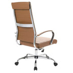Chaise de bureau LeisureMod Benmar en cuir côtelé à dossier haut - Chaise de bureau exécutive moderne pivotante et inclinable - Base chromée