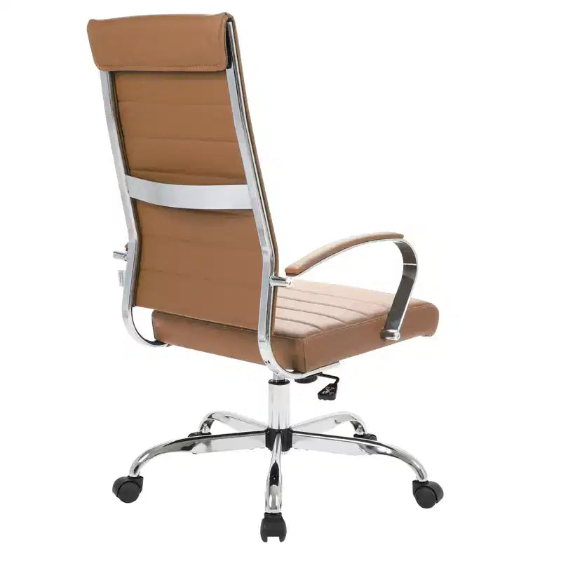 Chaise de bureau LeisureMod Benmar en cuir côtelé à dossier haut - Chaise de bureau exécutive moderne pivotante et inclinable - Base chromée
