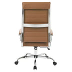 Chaise de bureau LeisureMod Benmar en cuir côtelé à dossier haut - Chaise de bureau exécutive moderne pivotante et inclinable - Base chromée