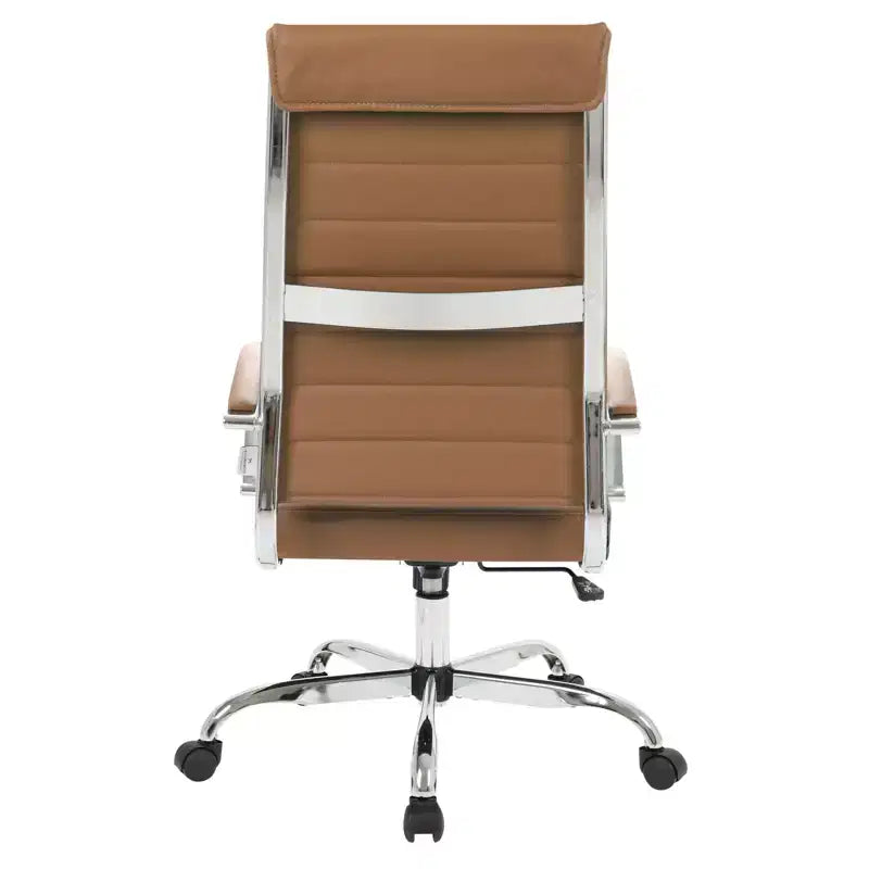 Chaise de bureau LeisureMod Benmar en cuir côtelé à dossier haut - Chaise de bureau exécutive moderne pivotante et inclinable - Base chromée