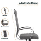 Chaise de bureau LeisureMod Benmar en cuir côtelé à dossier haut - Chaise de bureau exécutive moderne pivotante et inclinable - Base chromée